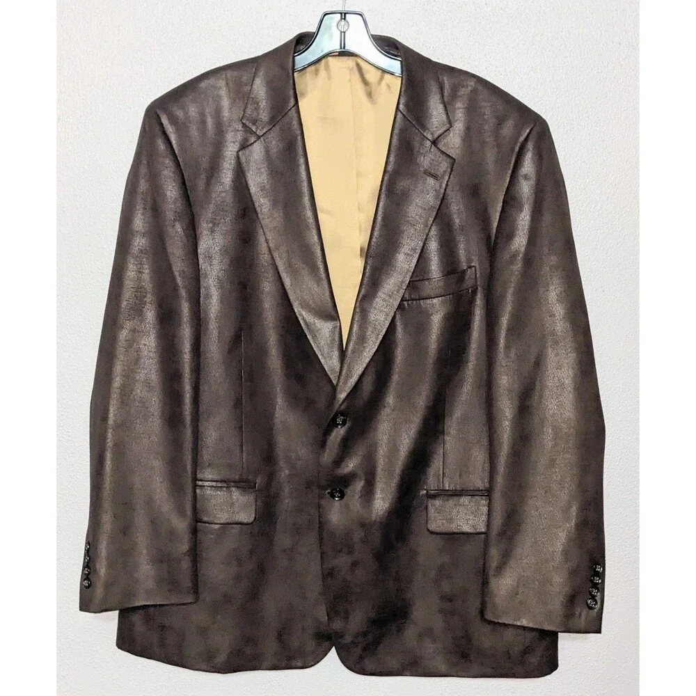 Emanuel Ungaro Men's 48R Brown Leather Look Sport Coat Blazer 2 Button Polyester